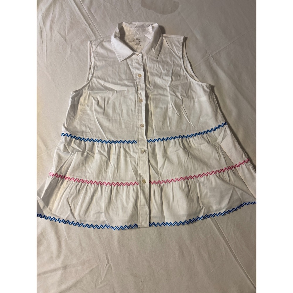 Lilly Pulitzer Top Womens 8 White Good Sleeveless Tiered Rickrack Ruffle Blouse